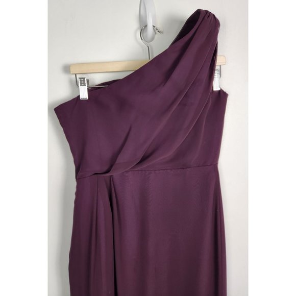 JIM HJELM Occasions Sz. 12 One Shoulder Plum Long Maxi Bridesmaid Dress - Picture 7 of 8